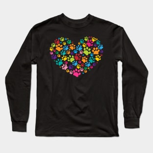 Colorful dog paw print made of heart Long Sleeve T-Shirt